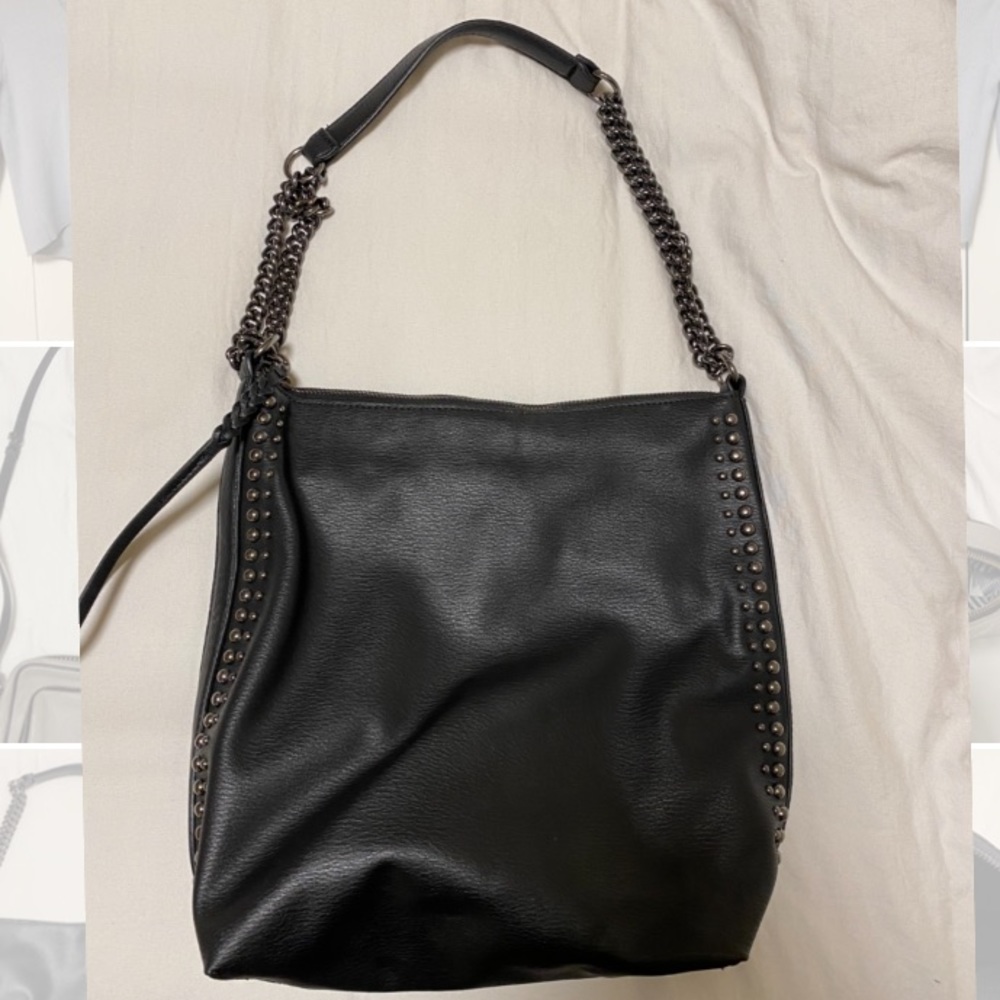 Zara Black Leather Shoulder Bag with studs
